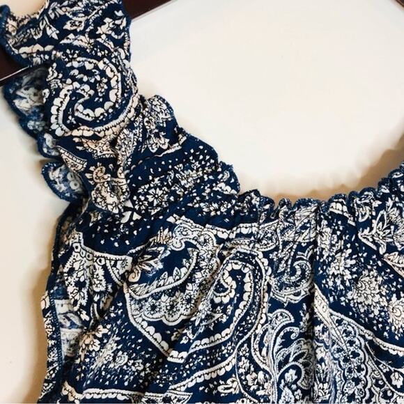 J. Crew Tops - J.Crew Smocked Top Antique Paisley Cropped Tank Trip Coastline Blue White Small